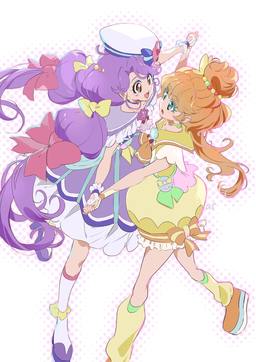 suzumura sango, ichinose minori, cure coral, and cure papaya (precure and 1 more) drawn by shipu_(gassyumaron)