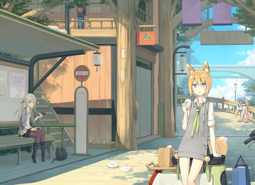 shiratama kitsune, kuroino, yukimi, and momoyama tsutsune (original) drawn by poco_(asahi_age)