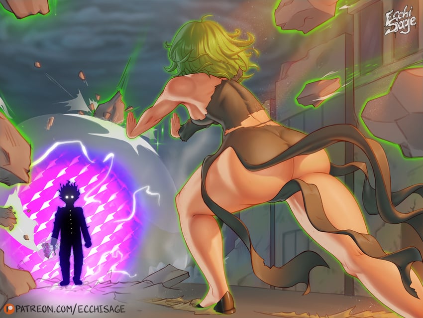 tatsumaki and kageyama shigeo (one-punch man and 2 more) drawn by ecchisage