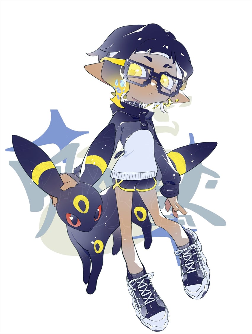 inkling player character, inkling girl, and umbreon (pokemon and 1 more) drawn by himiko0025