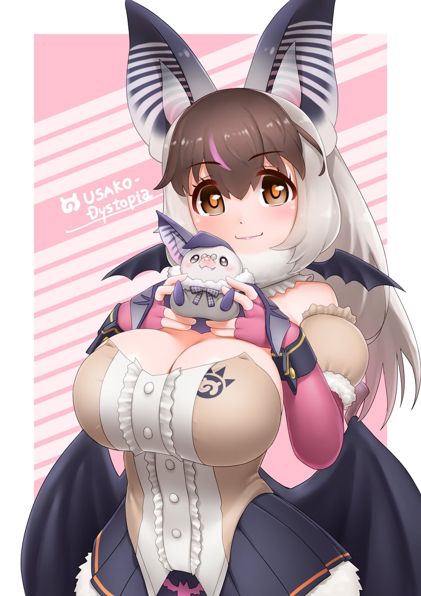brown long-eared bat and poporu (kemono friends and 1 more) drawn by yonkuron
