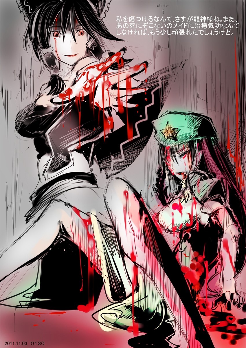hakurei reimu and hong meiling (touhou) drawn by nyuu_(manekin-eko)