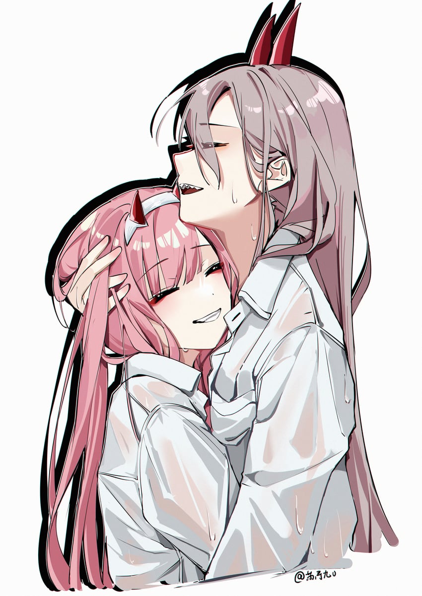 power and zero two (chainsaw man and 1 more) drawn by suyujiu_u