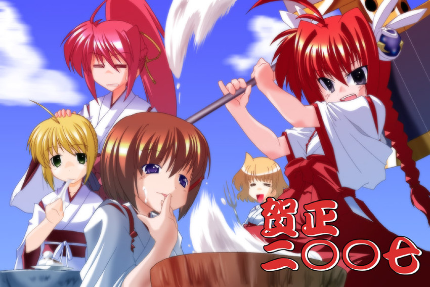 yagami hayate, vita, signum, yuuno scrya, shamal, and 1 more (lyrical nanoha and 2 more) drawn by 45acp