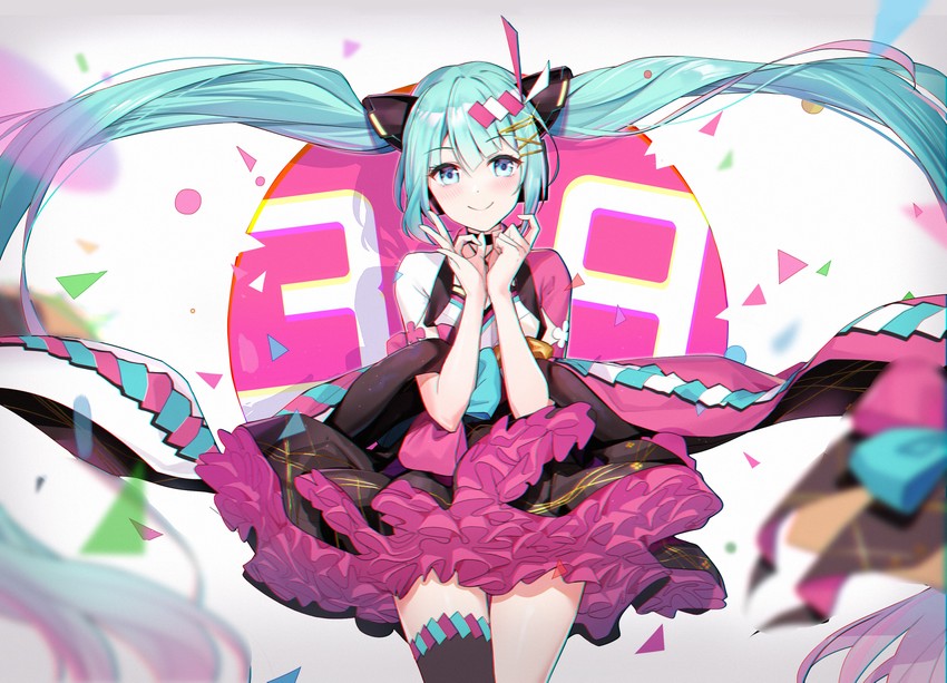 hatsune miku and magical mirai miku (vocaloid and 1 more) drawn by hokuotzu