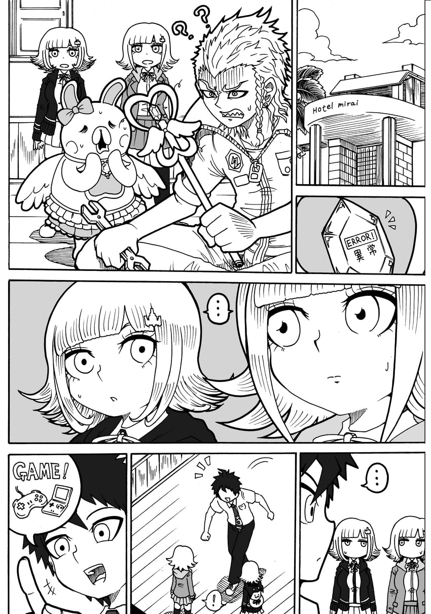 nanami chiaki, hinata hajime, soda kazuichi, and usami (danganronpa and 3 more) drawn by jan1214