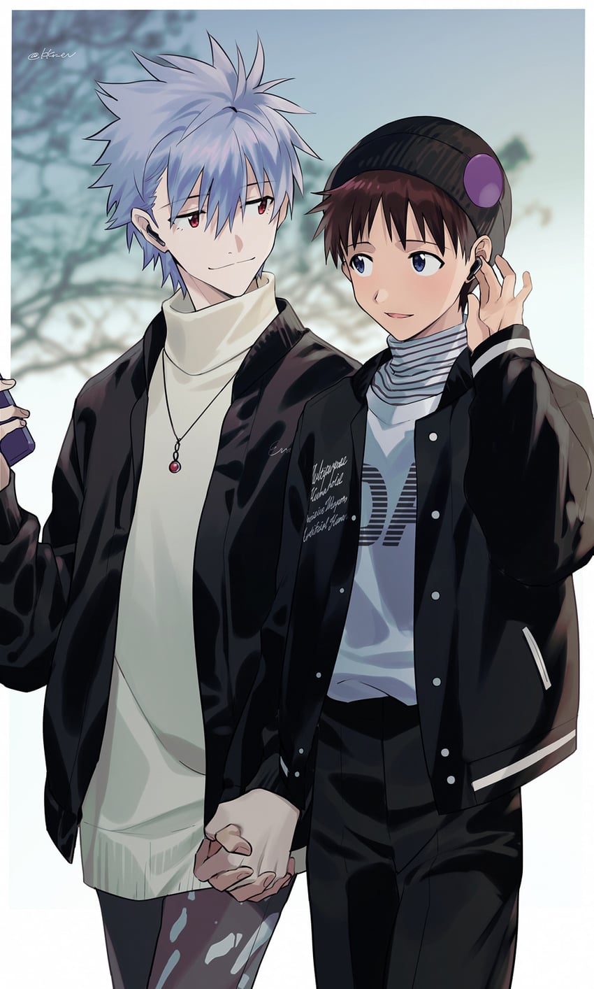 ikari shinji and nagisa kaworu (neon genesis evangelion) drawn by 11kkr