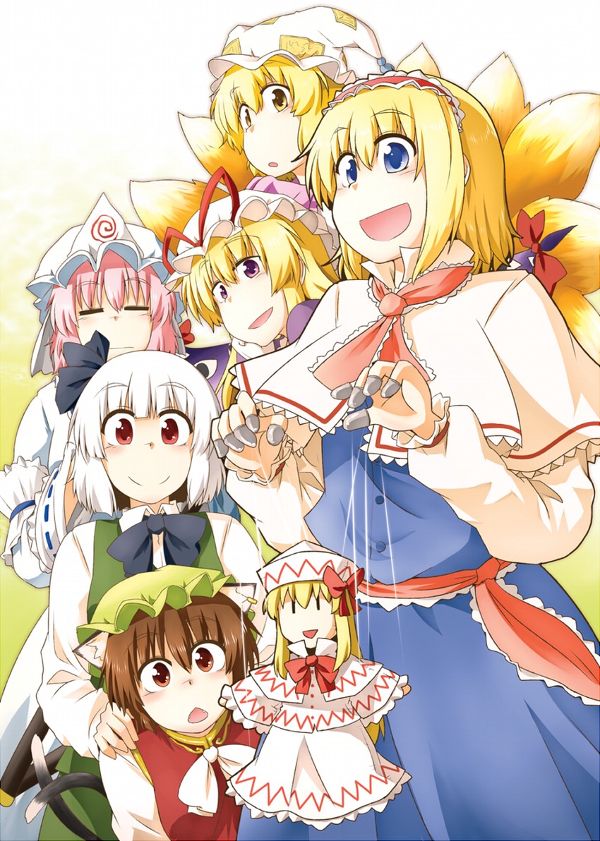 konpaku youmu, alice margatroid, yakumo yukari, saigyouji yuyuko, yakumo ran, and 2 more (touhou and 1 more) drawn by hariyaa