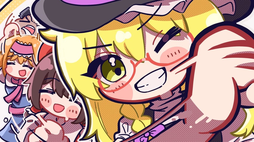 hakurei reimu, kirisame marisa, alice margatroid, uzuki, reu, and 2 more (touhou and 3 more) drawn by mushroomsucy