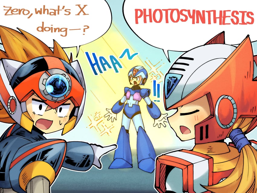 zero, x, and axl (mega man and 1 more) drawn by thenul