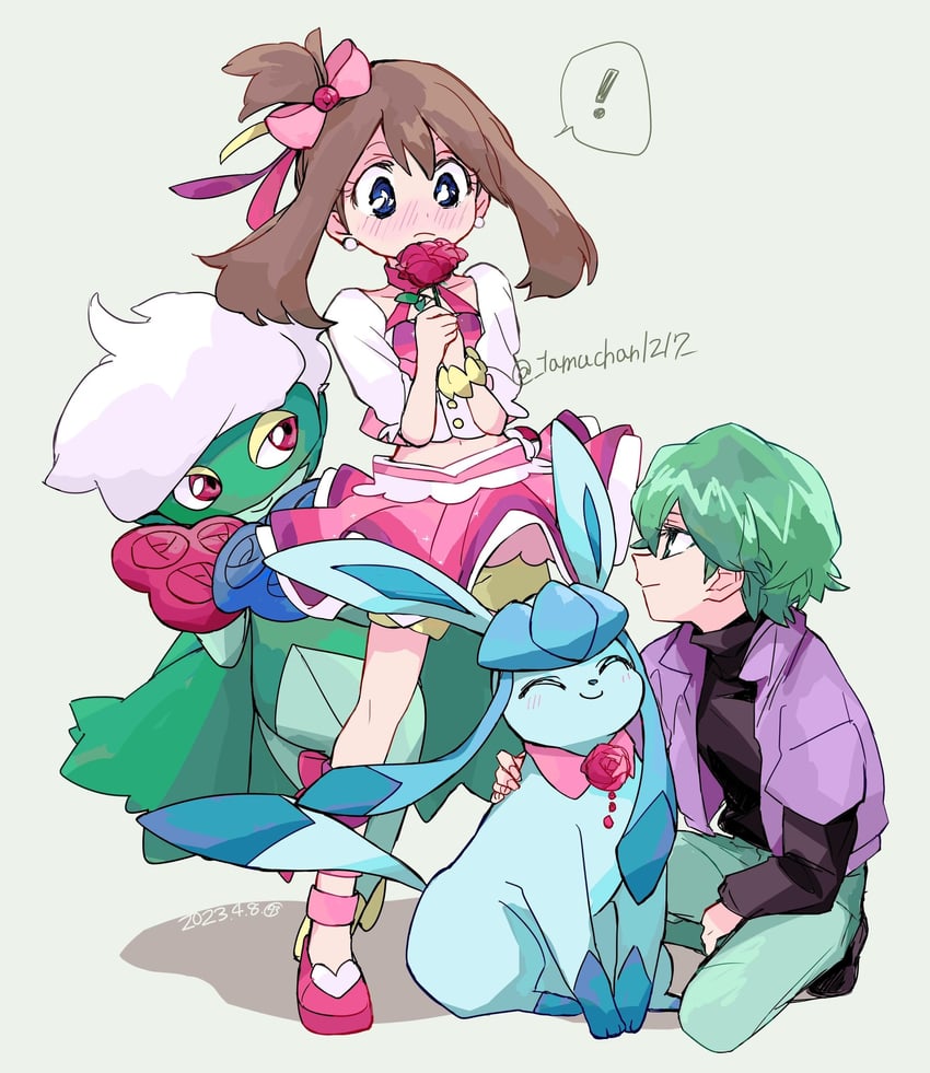 glaceon, roserade, drew, and may (pokemon and 2 more) drawn by tama-chan_(momomomijisakura)
