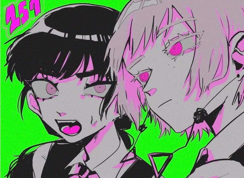 mitaka asa and fami (chainsaw man) drawn by gaganbo_(shuuu85372871)