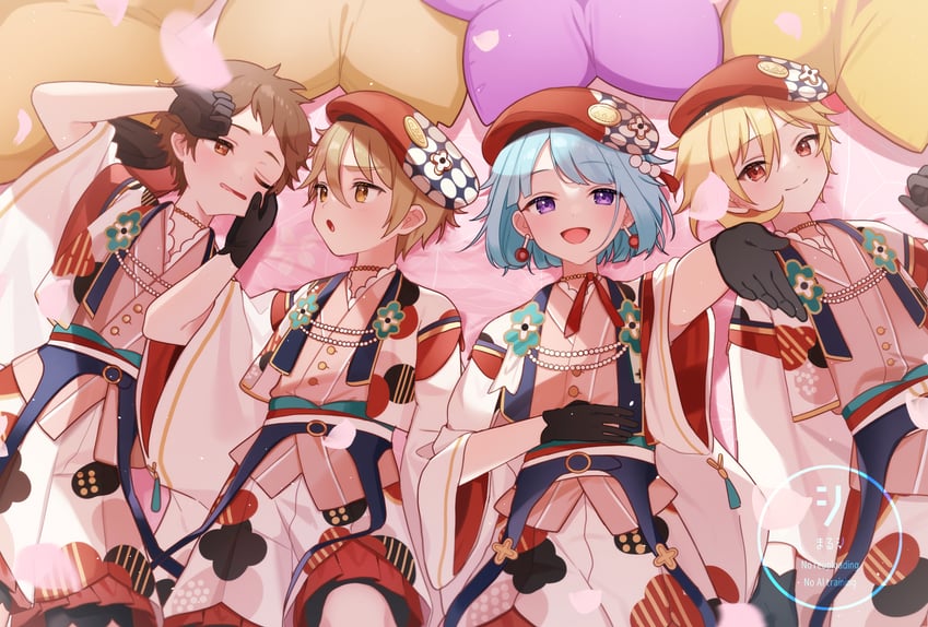 shino hajime, nito nazuna, mashiro tomoya, and tenma mitsuru (ensemble stars!) drawn by shisokonbu