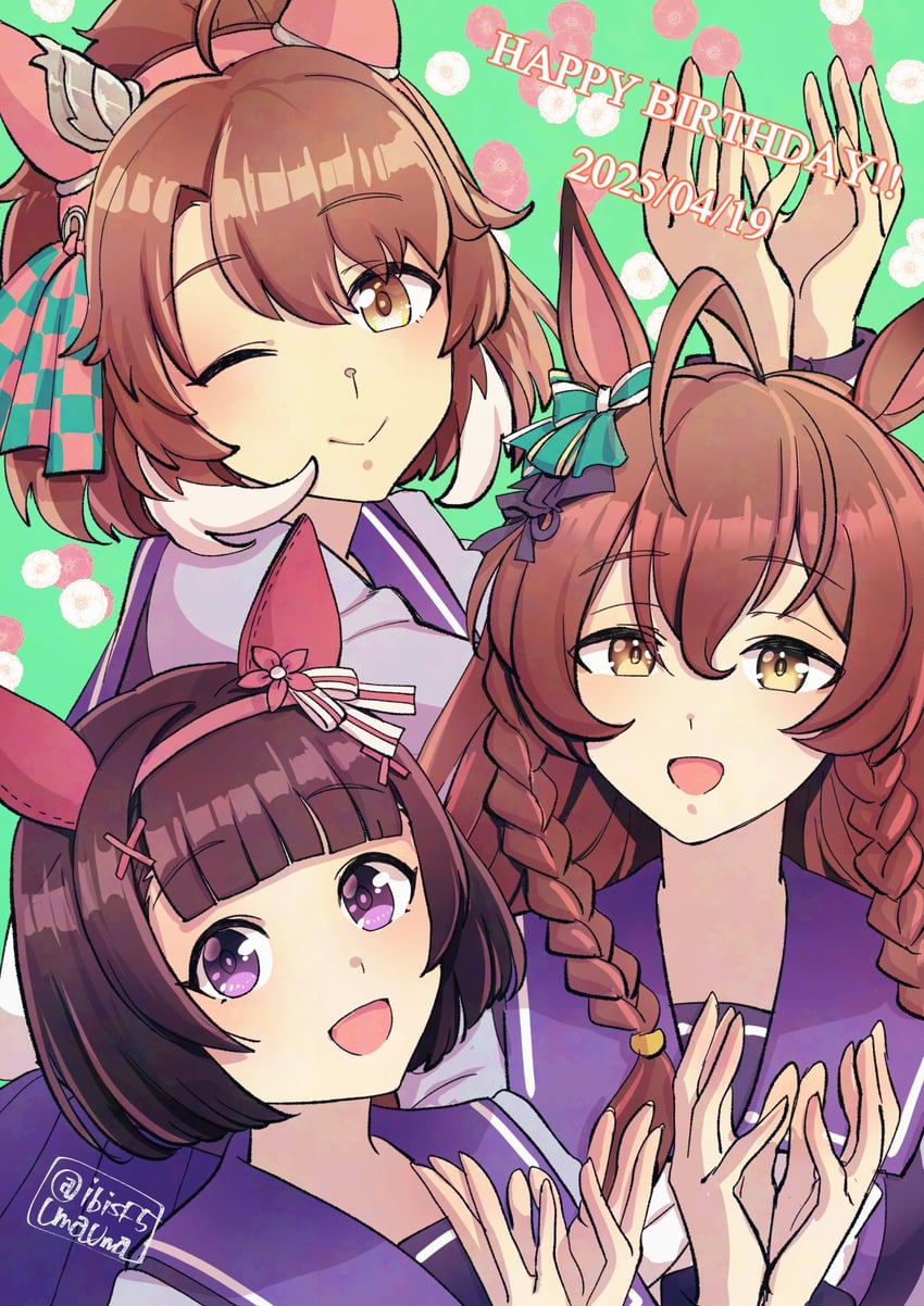dantsu flame, nishino flower, and mejiro bright (umamusume) drawn by hi_(ibisf5umauma)