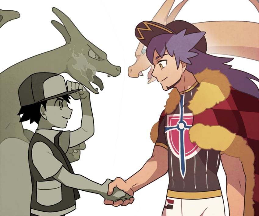 red, leon, and charizard (pokemon and 2 more) drawn by ssalbulre