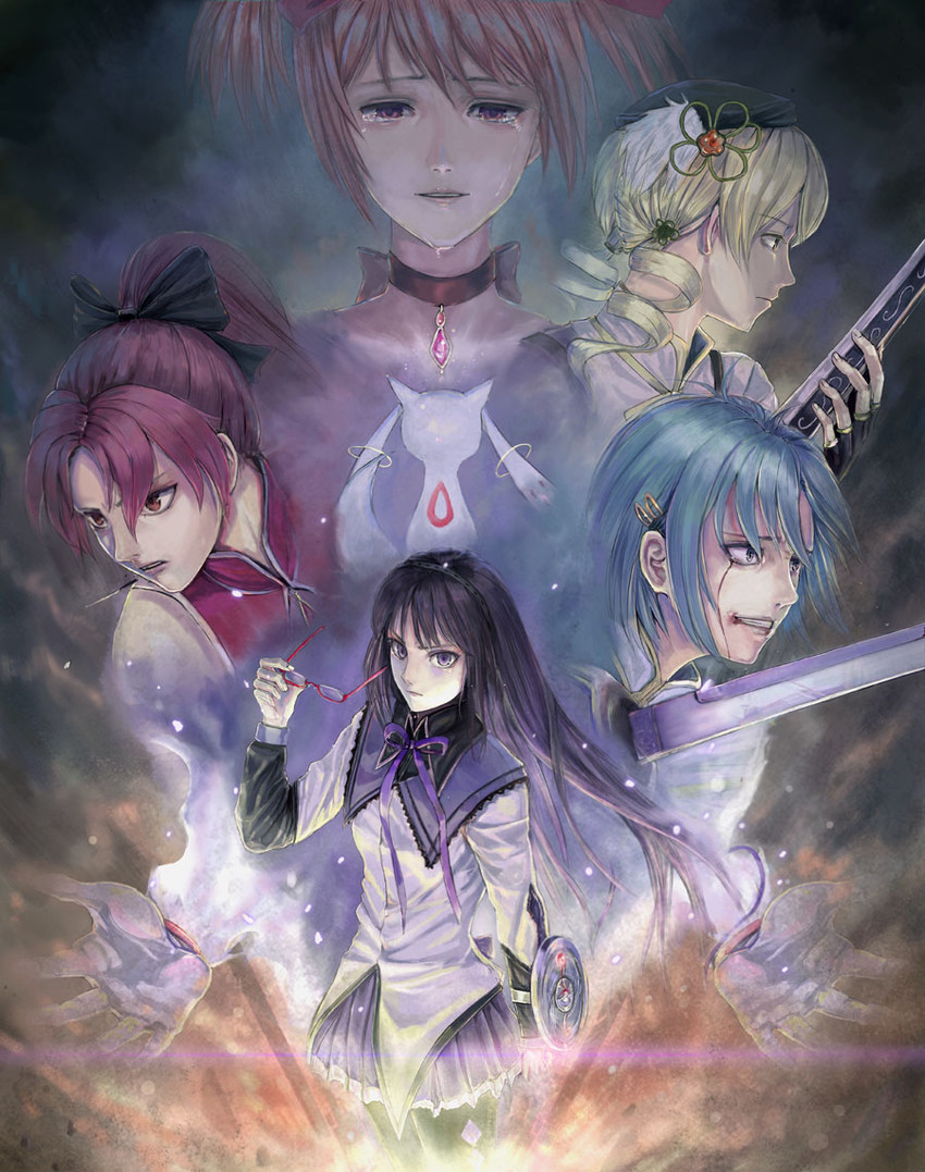 akemi homura, kaname madoka, miki sayaka, sakura kyoko, tomoe mami, and 1 more (mahou shoujo madoka magica) drawn by hwansang