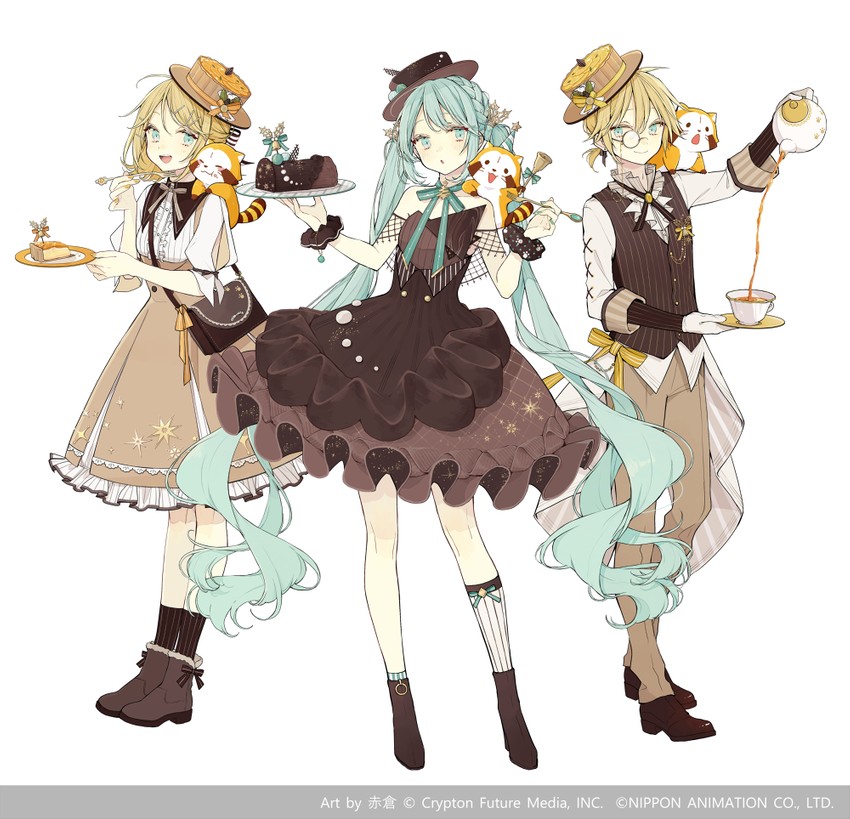 hatsune miku, kagamine rin, kagamine len, and rascal (vocaloid and 1 more) drawn by akakura