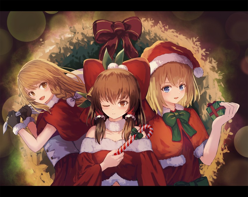 hakurei reimu, kirisame marisa, and alice margatroid (touhou) drawn by ookashippo
