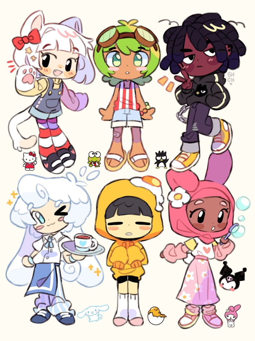 cinnamoroll, hello kitty, my melody, kuromi, hasunoue keroppi, and 2 more (sanrio and 4 more) drawn by sharpycharot