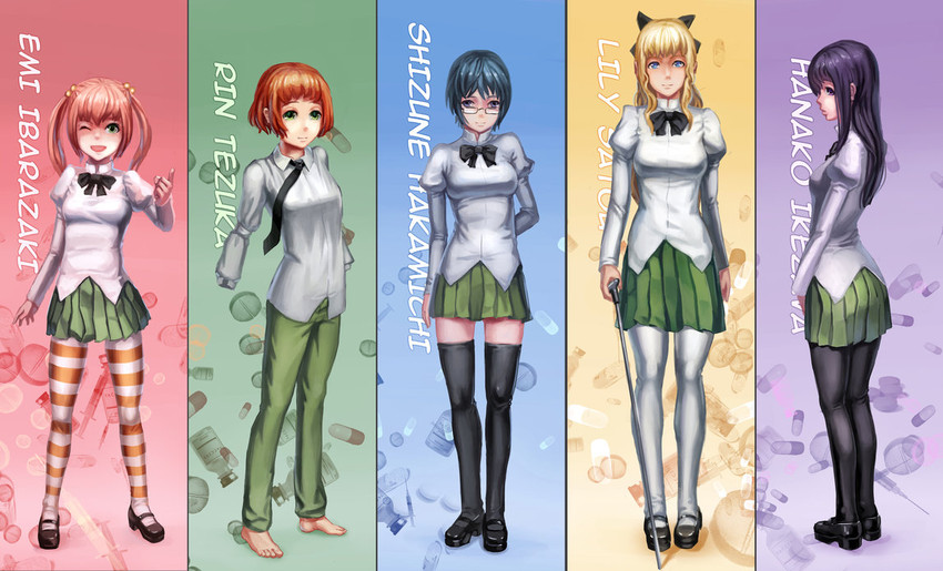ikezawa hanako, satou lilly, tezuka rin, ibarazaki emi, and hakamichi shizune (katawa shoujo) drawn by naoki_yukira