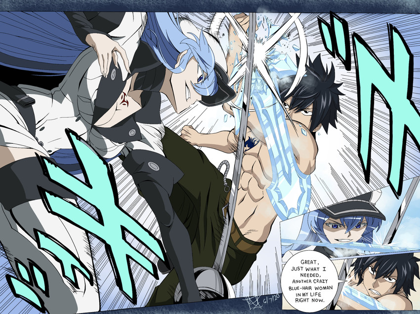esdeath and gray fullbuster (fairy tail and 2 more) drawn by henil031