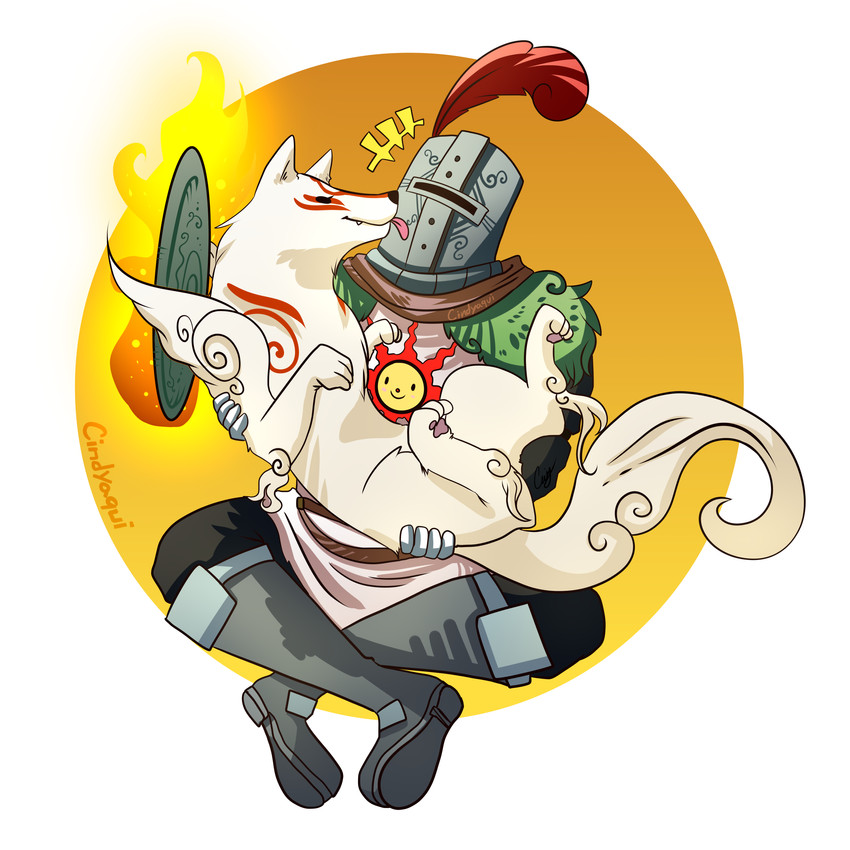 amaterasu and solaire of astora (dark souls and 2 more) drawn by cindyaqui