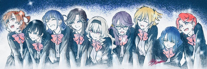 saijou claudine, tendou maya, daiba nana, aijou karen, tsuyuzaki mahiru, and 4 more (shoujo kageki revue starlight) drawn by shozoku