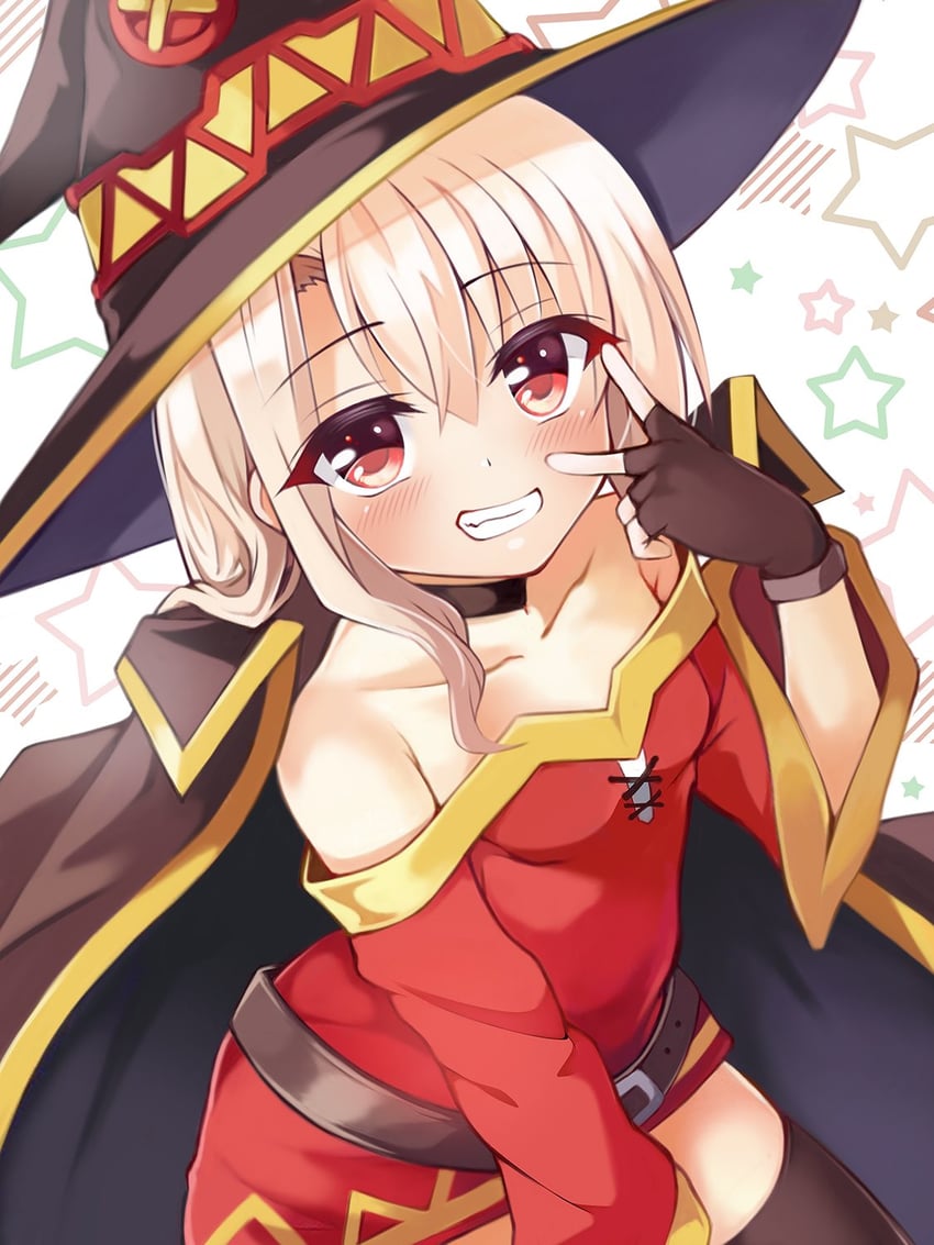illyasviel von einzbern and megumin (fate and 2 more) drawn by mochi_(k620803n)