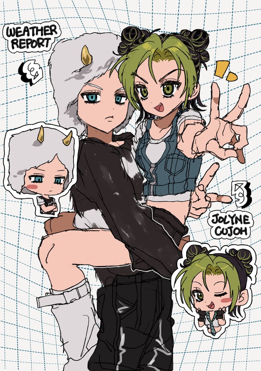 kujo jolyne and weather report (jojo no kimyou na bouken and 1 more) drawn by fu_r_y
