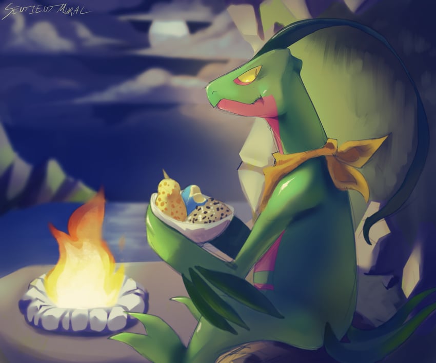 grovyle (pokemon and 2 more) drawn by sentientmural