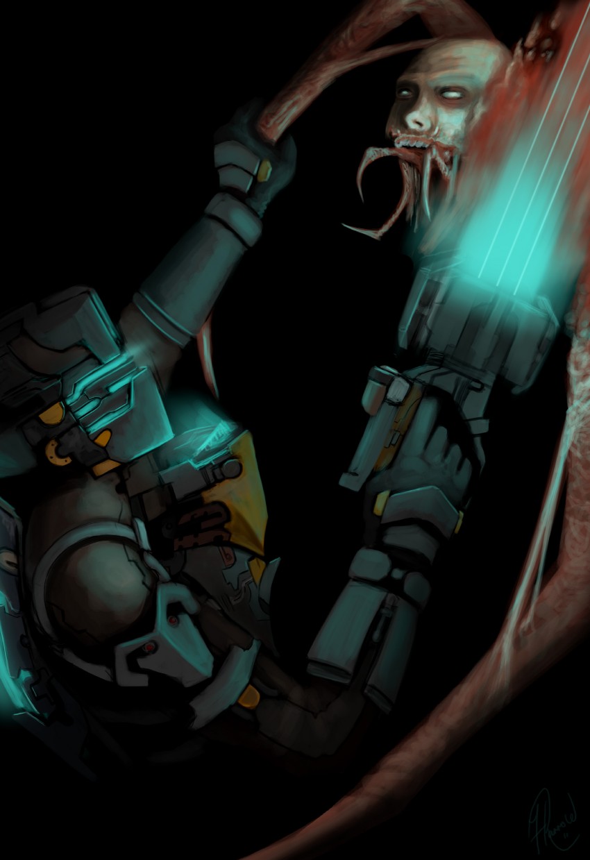 isaac clarke and slasher (dead space and 1 more) drawn by ryanrye040x