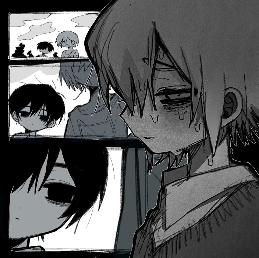 sunny, basil, and kel (omori) drawn by kobanzame_omo