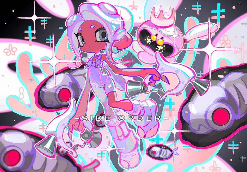 octoling player character, octoling girl, pearl, agent 8, pearl drone, and 1 more (splatoon and 2 more) drawn by xiaoyunatie