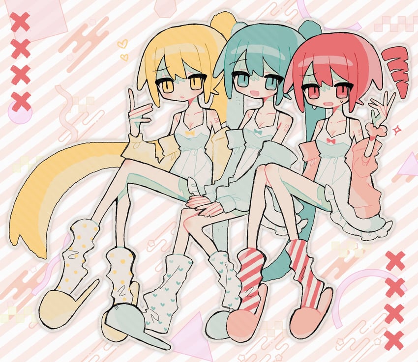 hatsune miku, kasane teto, and akita neru (vocaloid and 2 more) drawn by okashira_moppu