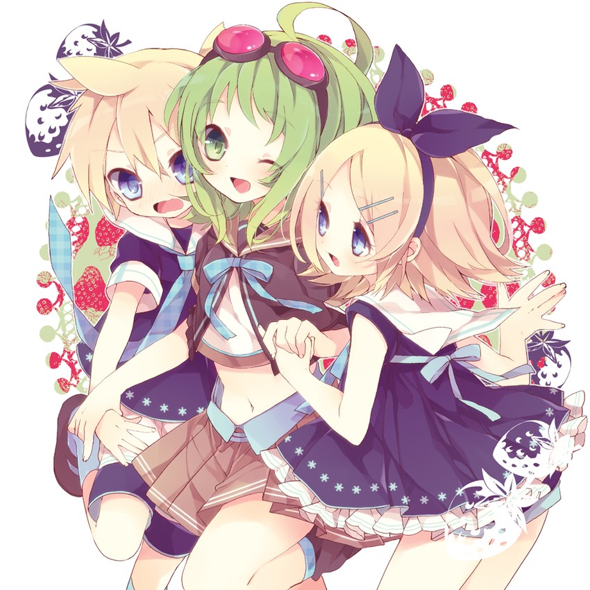 kagamine rin, kagamine len, and gumi (vocaloid) drawn by moriyama_shijimi