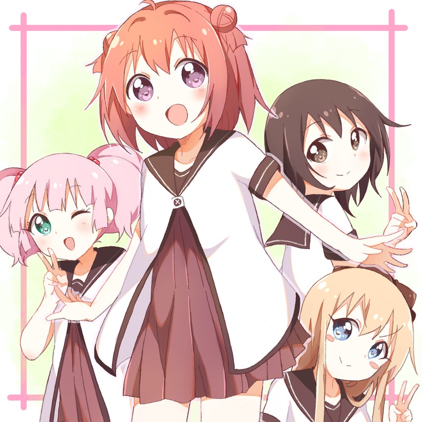 toshinou kyouko, akaza akari, funami yui, and yoshikawa chinatsu (yuruyuri) drawn by mesushio