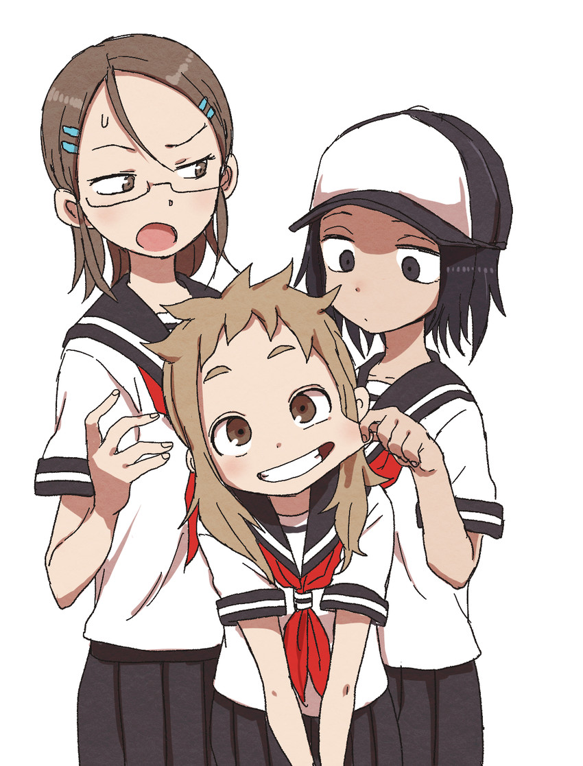 hibino mina, tenkawa yukari, and tsukimoto sanae (karakai jouzu no takagi-san) drawn by yamamoto_souichirou