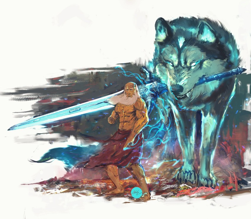great grey wolf sif and iroh (dark souls and 3 more) drawn by shimhaq