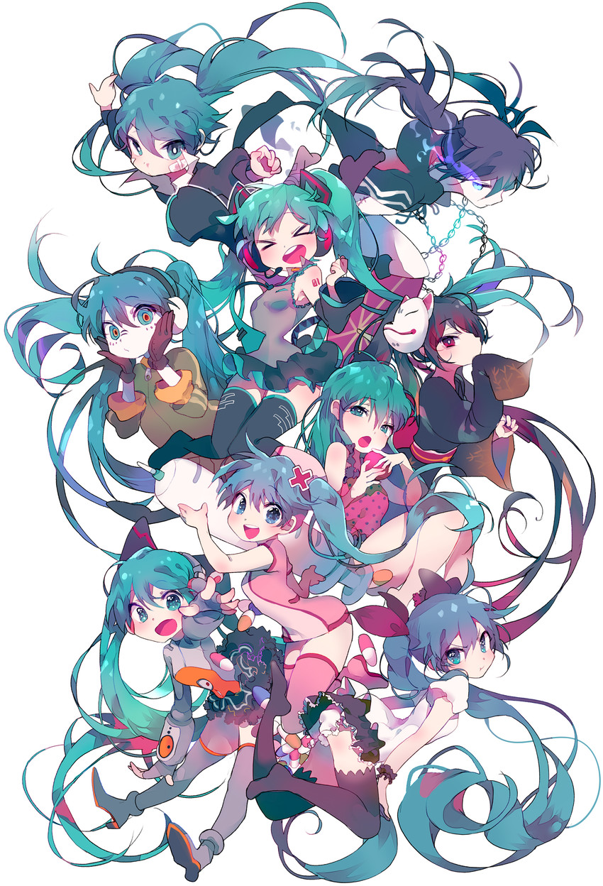 hatsune miku and black rock shooter (vocaloid and 8 more) drawn by vivinos