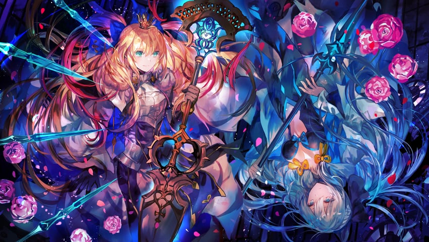 artoria pendragon, morgan le fay, and artoria caster (fate and 1 more) drawn by rioka_(southern_blue_sky)