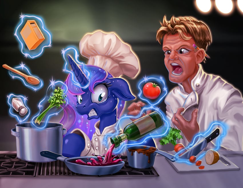 princess luna and gordon ramsay (my little pony and 1 more) drawn by harwicks-art