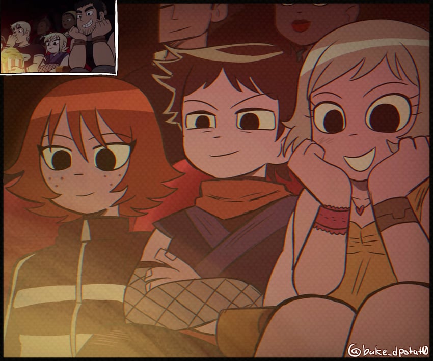 lucas lee, wallace wells, kim pine, todd ingram, roxie richter, and 2 more (scott pilgrim takes off and 2 more) drawn by tobi_(bake_dpotat0)