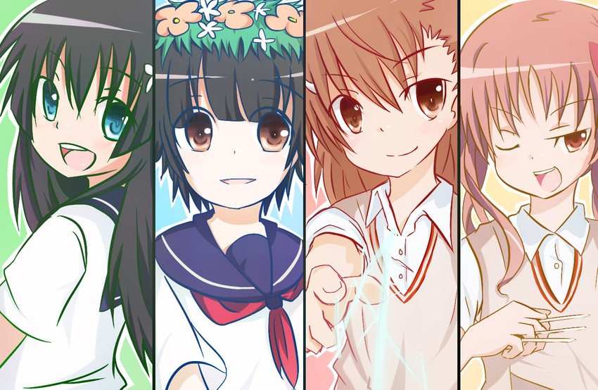 misaka mikoto, shirai kuroko, saten ruiko, and uiharu kazari (toaru majutsu no index and 1 more) drawn by rubii