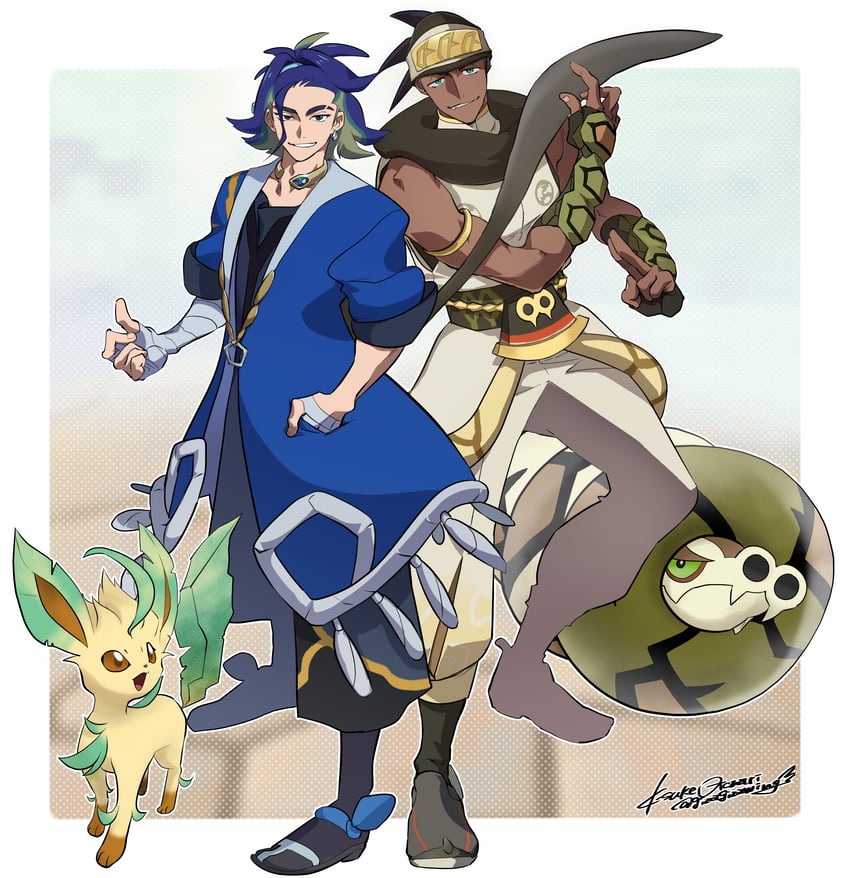 leafeon, adaman, sandaconda, and raihan (pokemon and 2 more) drawn by otona_kasuke