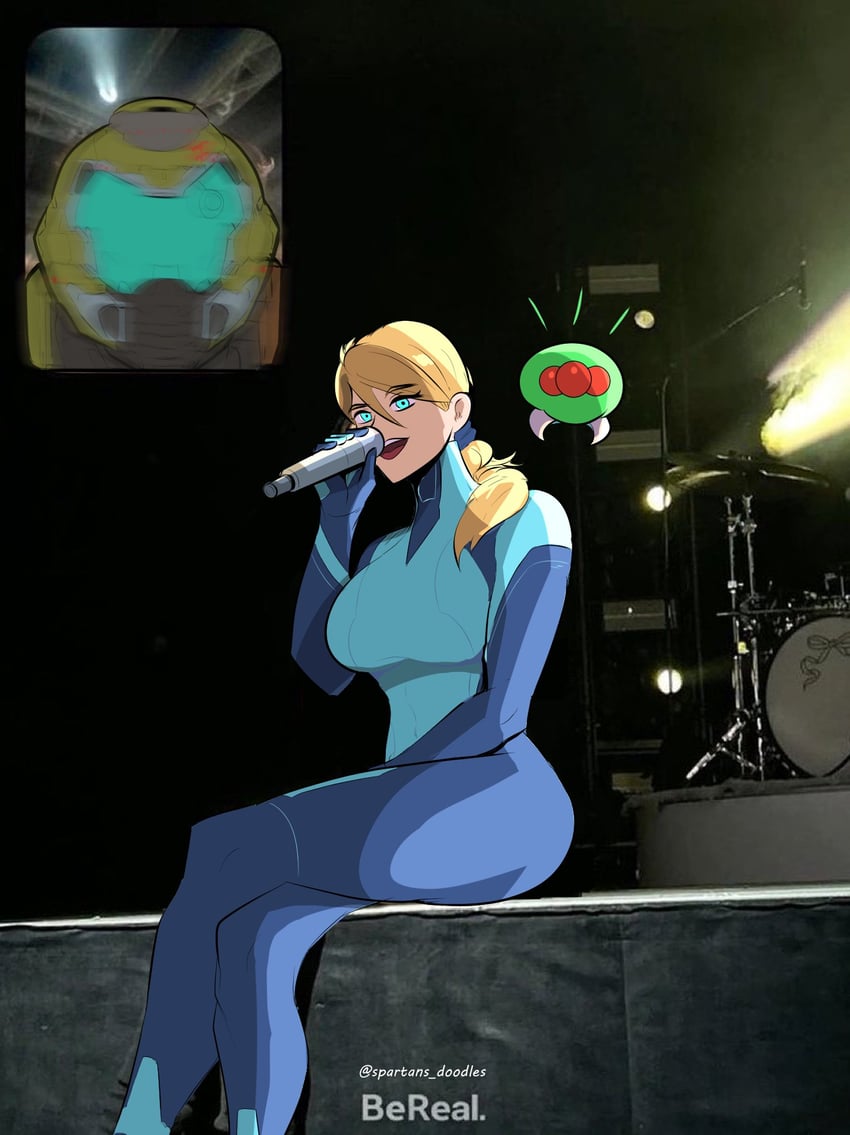 samus aran, metroid, metroid larva, and doomguy (super smash bros. and 5 more) drawn by spartans_doodles