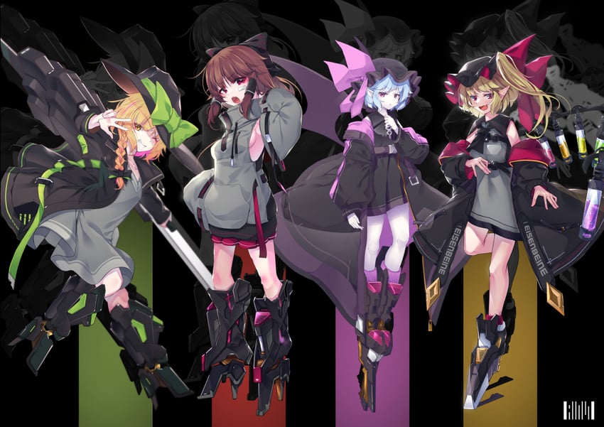 hakurei reimu, kirisame marisa, remilia scarlet, and flandre scarlet (touhou) drawn by tendou_kaoru