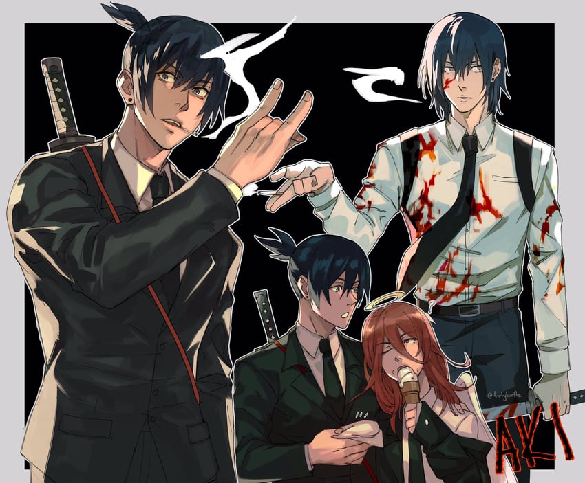 hayakawa aki and angel devil (chainsaw man) drawn by tirtyturtle