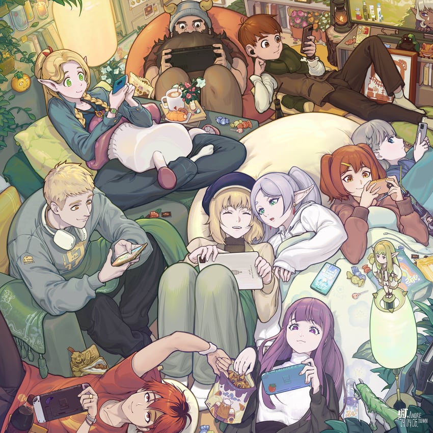 frieren, fern, marcille donato, falin touden, laios touden, and 14 more (sousou no frieren and 1 more) drawn by andretown