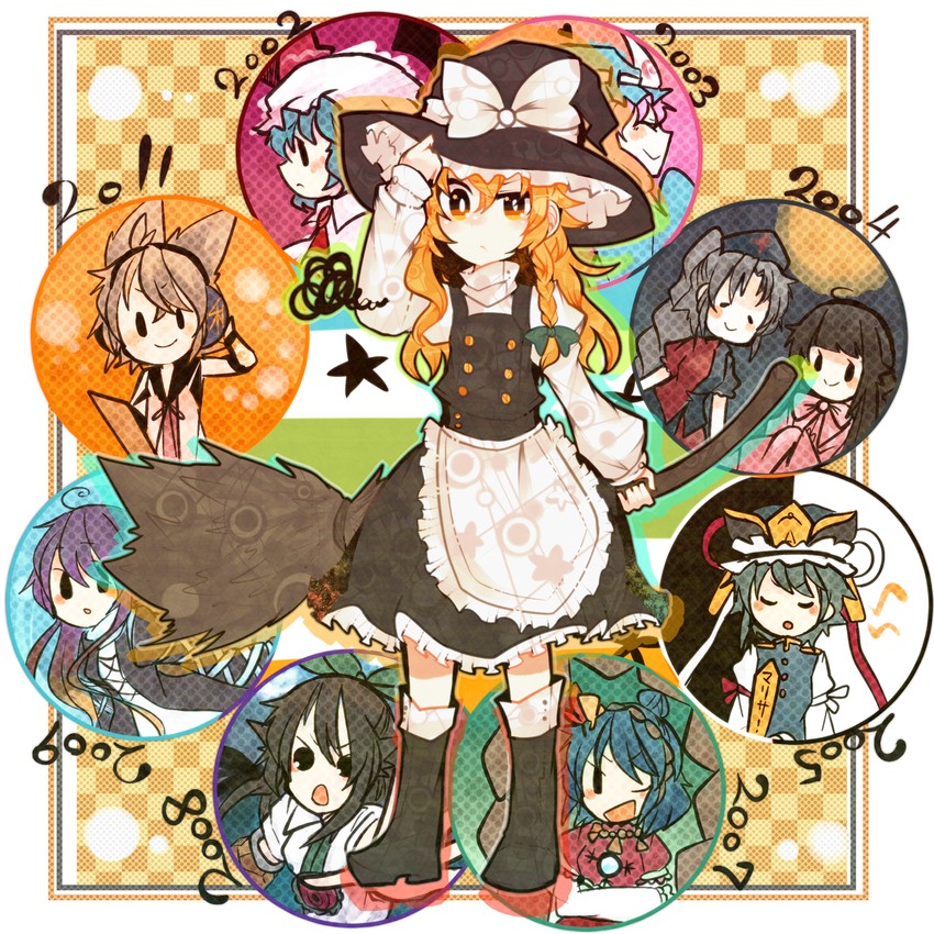 kirisame marisa, remilia scarlet, saigyouji yuyuko, reiuji utsuho, houraisan kaguya, and 5 more (touhou) drawn by itomugi-kun