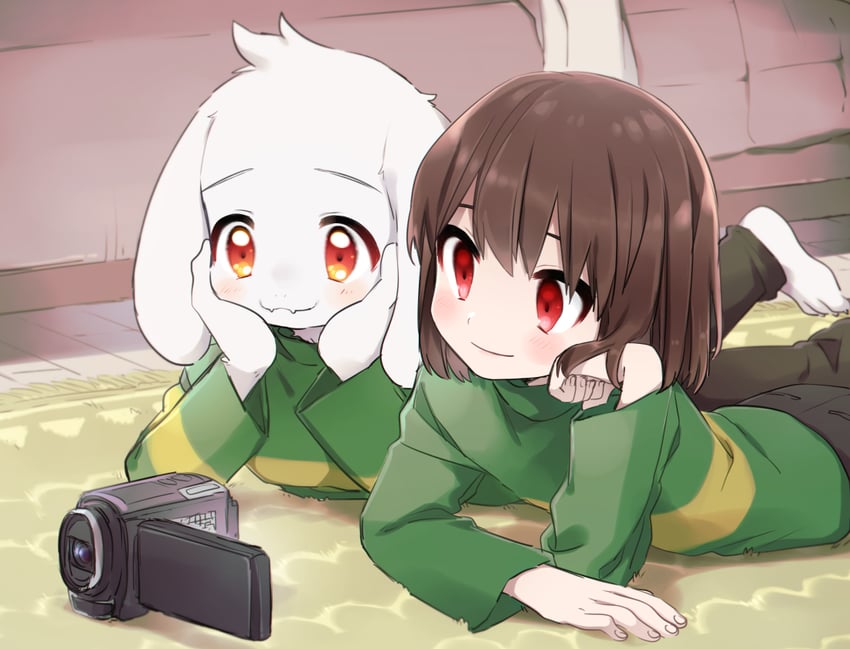 chara and asriel dreemurr (undertale) drawn by leftporygon